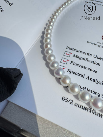 5A Aurora Grade Freshwater Pearl Necklace 5.0-6.0mm Perfect Round Vivid Iridescent Very Strong Luster Slight Minor Blemishes with Official GRC Certification