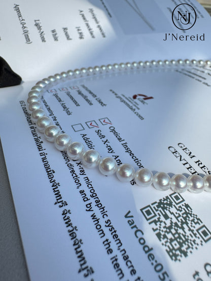 5A Aurora Grade Freshwater Pearl Necklace 5.0-6.0mm Perfect Round Vivid Iridescent Very Strong Luster Slight Minor Blemishes with Official GRC Certification