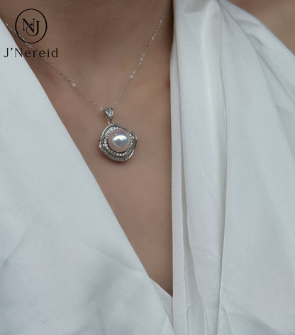 5A Grade Edison Freshwater Pearl Pendant Necklace 10-11mm Perfect Round Ultra Strong Iridescent Luster Square Double Halo S925 Sterling Silver Exquisite Craft Setting（Pearl Variation）