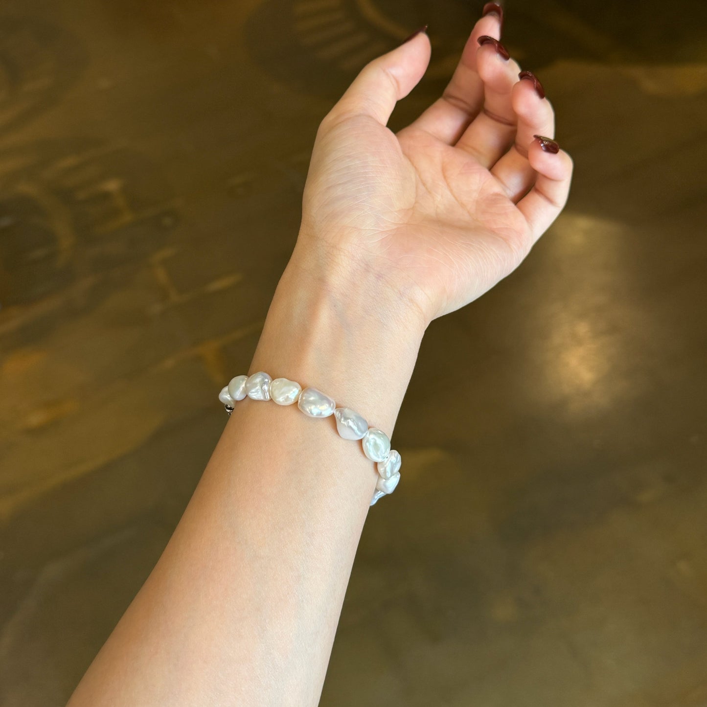 White Freshwater Baroque Pearl Bracelet with S925 Silver Zircon Clasp, Irregular Keshi Pearl Bracelet for Women