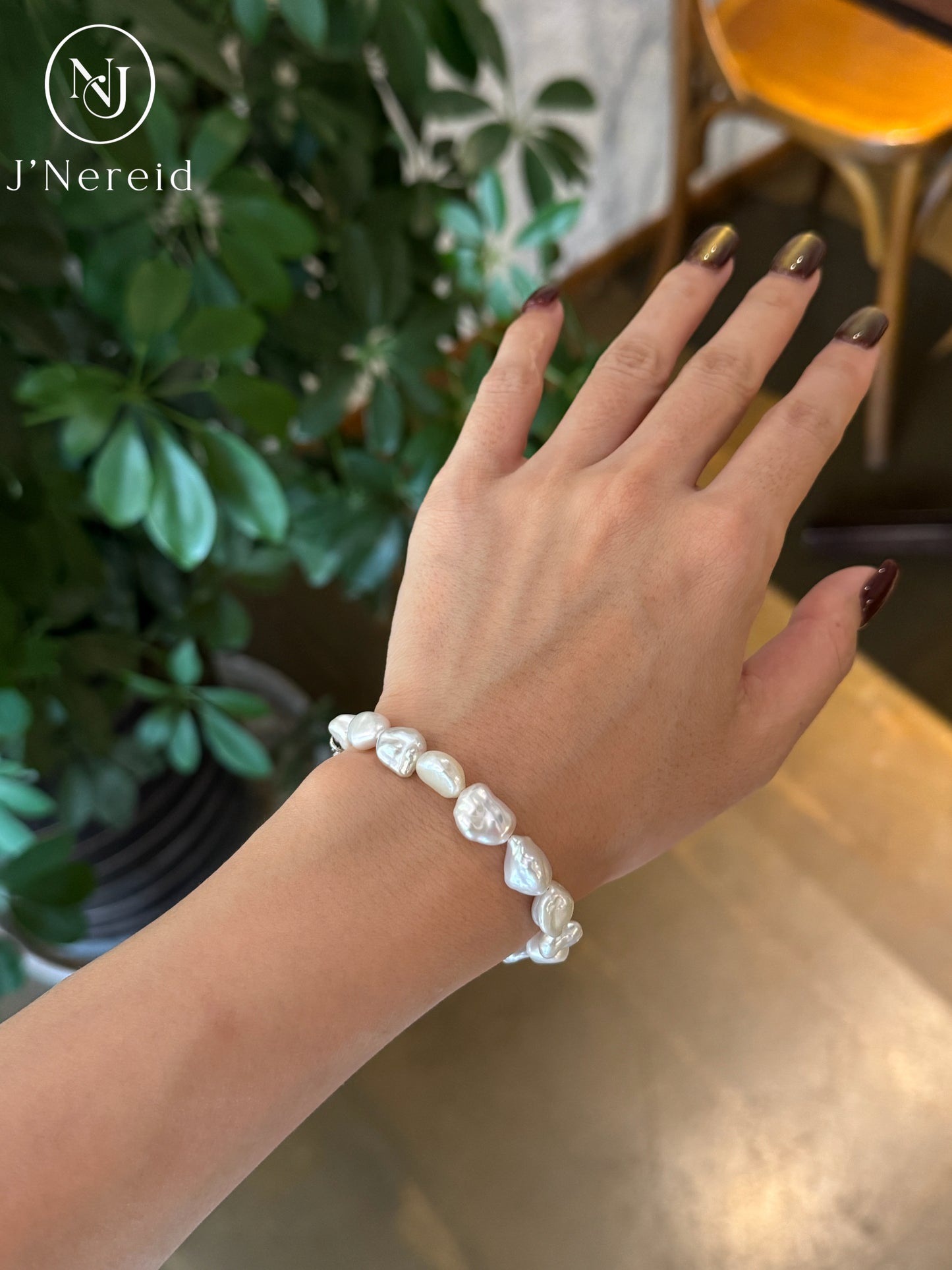 White Freshwater Baroque Pearl Bracelet with S925 Silver Zircon Clasp, Irregular Keshi Pearl Bracelet for Women