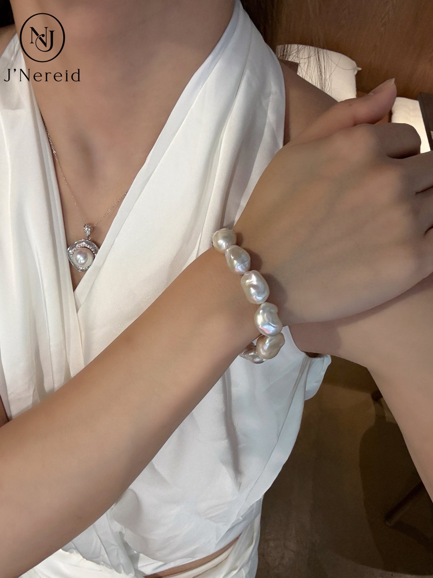 Aurora Iridescent Small-sized Slightly Flawed  Baroque Freshwater Pearl Bracelet (14-17mm) with S925 Silver Clasp