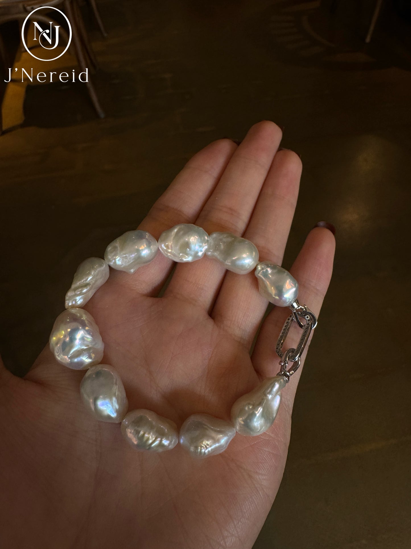 Aurora Iridescent Small-sized Slightly Flawed  Baroque Freshwater Pearl Bracelet (14-17mm) with S925 Silver Clasp