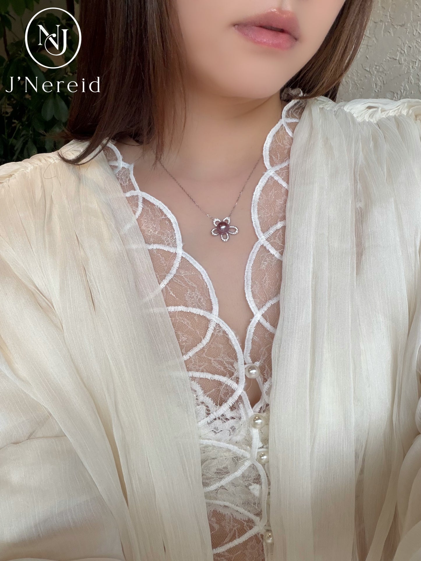 Vibrant Deep Purple Edison Aurora Pearl Flower Pendant Necklace, 8-9mm High-Luster Pearl, S925 Silver with Sparkling CZ（Pearl Variation)