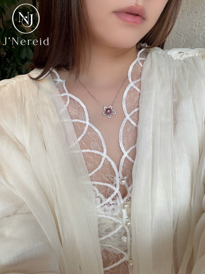 Vibrant Deep Purple Edison Aurora Pearl Flower Pendant Necklace, 8-9mm High-Luster Pearl, S925 Silver with Sparkling CZ（Pearl Variation)