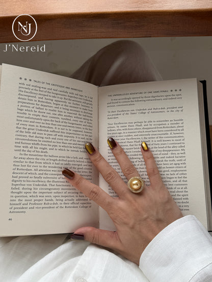 Vintage Sunflower Halo Cocktail Ring | 12‑13mm Medium Golden South Sea Cultured Pearl, Almost Flawless, High‑craft 925 Sterling Silver Pave Setting（Pearl Variation)