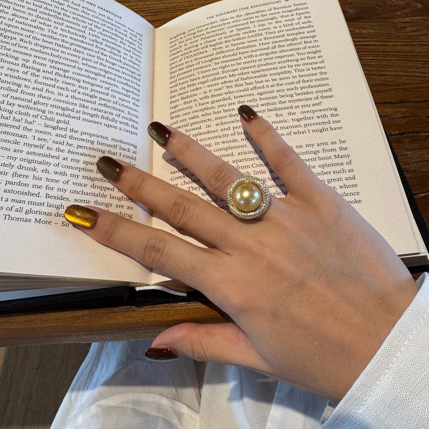 Vintage Sunflower Halo Cocktail Ring | 12‑13mm Medium Golden South Sea Cultured Pearl, Almost Flawless, High‑craft 925 Sterling Silver Pave Setting（Pearl Variation)