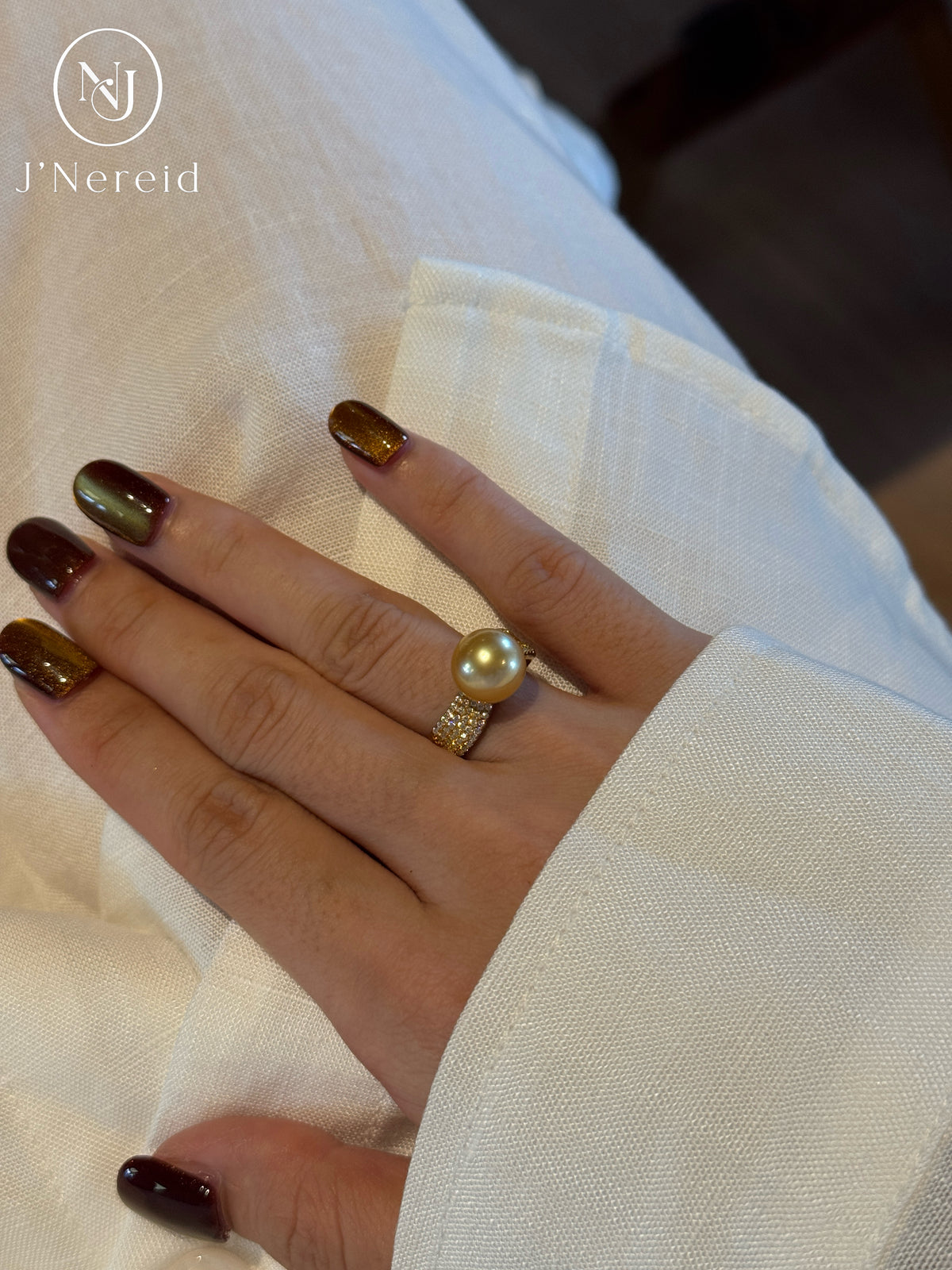 Twisted Pave Band South Sea Golden Pearl Ring | 9‑10mm Medium Gold Round  Flawless, High‑craft 925 Sterling Silver, Daily & Occasion Wear（Pearl Variation)