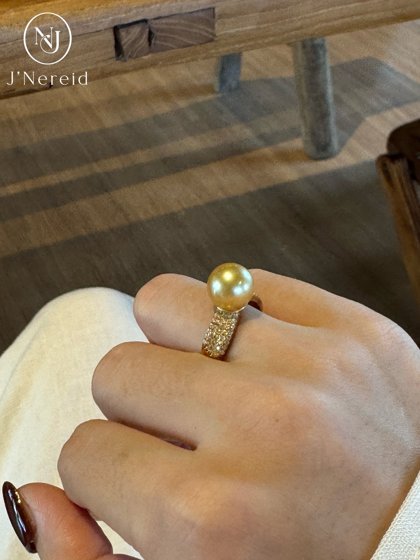 Twisted Pave Band South Sea Golden Pearl Ring | 9‑10mm Medium Gold Round  Flawless, High‑craft 925 Sterling Silver, Daily & Occasion Wear（Pearl Variation)