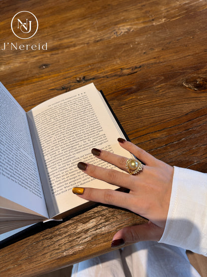 Radiant Bloom Vintage Statement South Sea Golden Pearl Ring |12‑13mm Medium Gold Near‑Round Almost Flawless, Fine‑Craft 925 Sterling Silver, Formal & Elevated Everyday Wear（Pearl Variation）