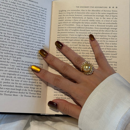 Radiant Bloom Vintage Statement South Sea Golden Pearl Ring |12‑13mm Medium Gold Near‑Round Almost Flawless, Fine‑Craft 925 Sterling Silver, Formal & Elevated Everyday Wear（Pearl Variation）