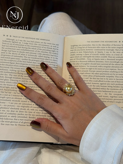 Radiant Bloom Vintage Statement South Sea Golden Pearl Ring |12‑13mm Medium Gold Near‑Round Almost Flawless, Fine‑Craft 925 Sterling Silver, Formal & Elevated Everyday Wear（Pearl Variation）