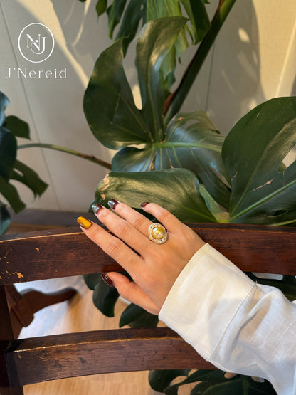 Star‑Surge Elongated Pave‑Framed South Sea Golden Pearl Ring |11‑12mm Medium Gold Near‑Round Almost Flawless, Premium 925 Sterling Silver, Evening & Sophisticated Daily Outfits（Pearl Variation)