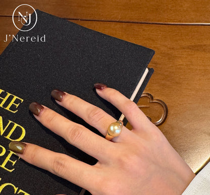 Minimalist Solid Band South Sea Golden Pearl Ring |10‑11mm Medium Gold Near‑Round Almost Flawless, Fine‑Craft 925 Sterling Silver, Daily Wear & Smart Occasions（Pearl Variation）
