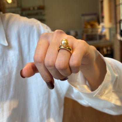 Minimalist Solid Band South Sea Golden Pearl Ring |10‑11mm Medium Gold Near‑Round Almost Flawless, Fine‑Craft 925 Sterling Silver, Daily Wear & Smart Occasions（Pearl Variation）