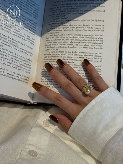 Iris Floral Branch Design South Sea Golden Pearl Ring |10‑11mm Medium Gold Near‑Round Minor Blemishes, Fine‑Craft 925 Sterling Silver, Cocktail & Dress‑Up Occasions（Pearl Variation）