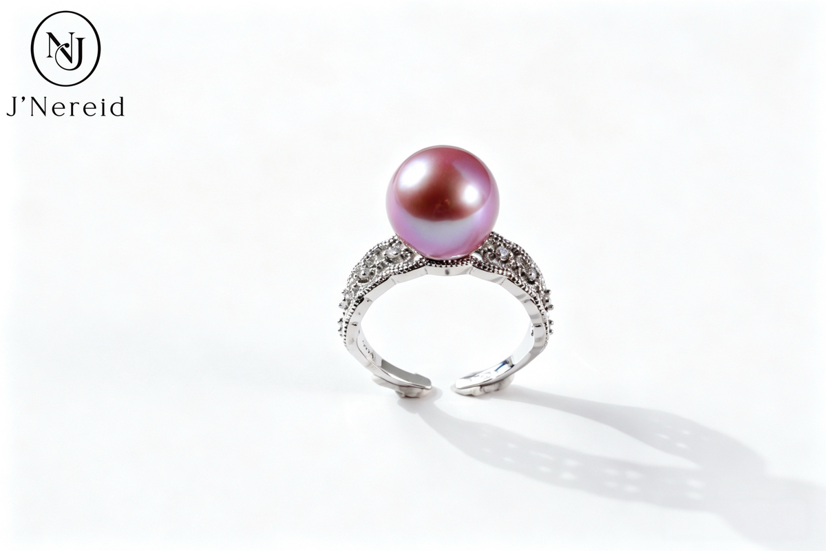 Vintage Filigree Freshwater Edison Purple Pearl Ring 10‑11mm | S925 Silver Open Band with Pave Crystals, Elegant Daily & Occasion Jewelry（Pearl Variation）