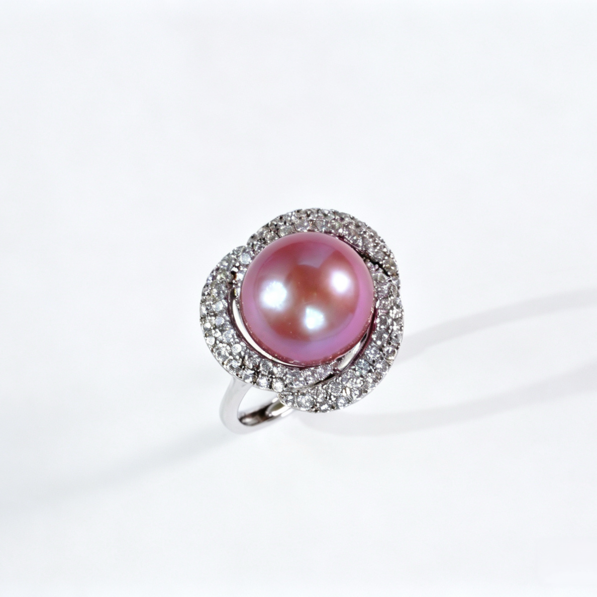 Luxury Intertwined Swirl Pave Crystal Freshwater Edison Deep Purple Pearl Ring 11‑12mm | S925 Sterling Silver Statement Open‑Adjustable Ring for Gala & Premium Gifting（Pearl Variation）