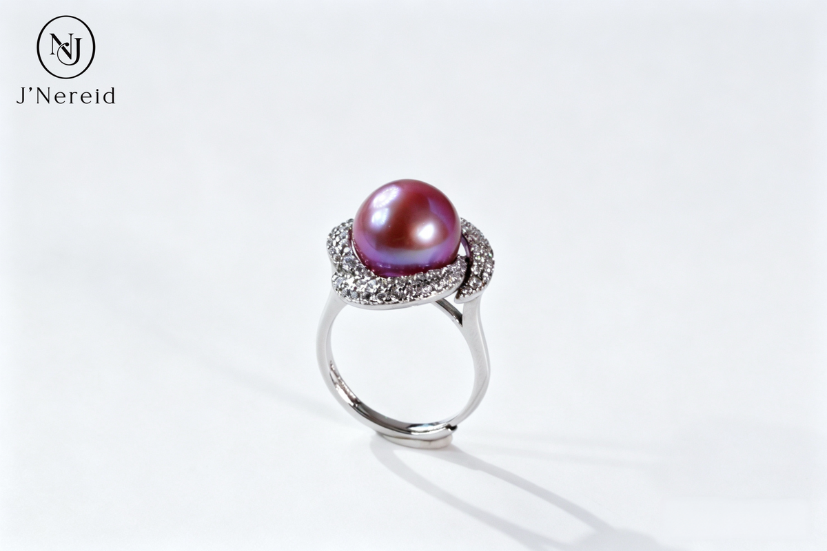 Luxury Intertwined Swirl Pave Crystal Freshwater Edison Deep Purple Pearl Ring 11‑12mm | S925 Sterling Silver Statement Open‑Adjustable Ring for Gala & Premium Gifting（Pearl Variation）