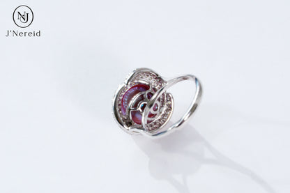 Luxury Intertwined Swirl Pave Crystal Freshwater Edison Deep Purple Pearl Ring 11‑12mm | S925 Sterling Silver Statement Open‑Adjustable Ring for Gala & Premium Gifting（Pearl Variation）