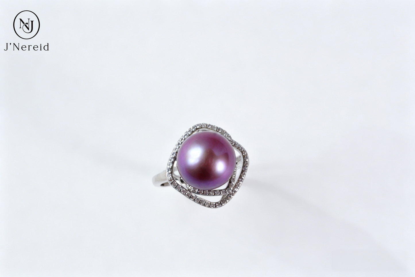 Luxury Diamond‑Shaped Layered Rose Pave Crystal Freshwater Edison Deep Purple Pearl Ring 11‑12mm | S925 Sterling Silver Statement Open‑Adjustable Ring for Gala & Premium Gifting（Pearl Variation）