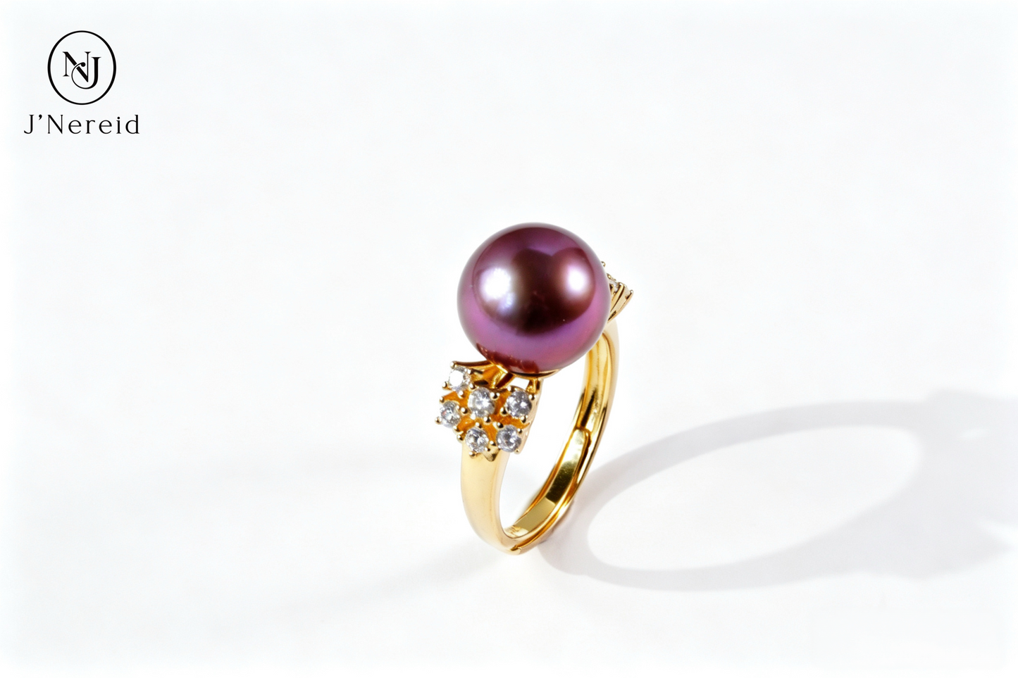 Luxury Dual‑Cluster Starburst Pave Crystal Freshwater Edison Deep Purple Pearl Ring 11‑12mm | Gold‑Tone S925 Sterling Silver Statement Adjustable Open‑Band for Gala & Gifting（Pearl Variation）