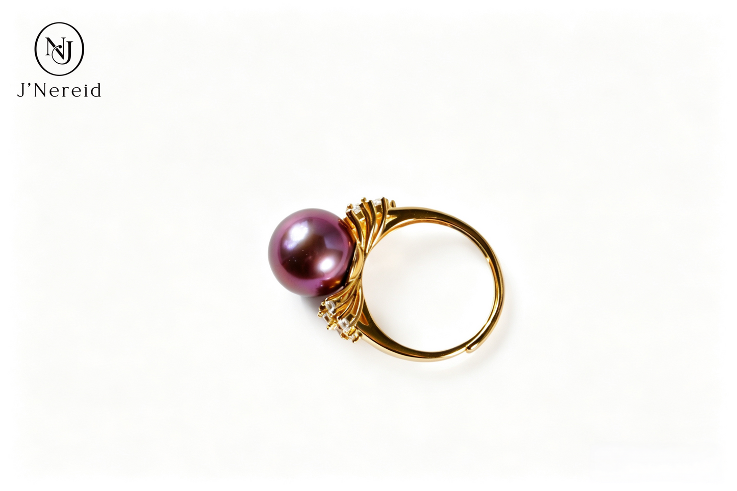 Luxury Dual‑Cluster Starburst Pave Crystal Freshwater Edison Deep Purple Pearl Ring 11‑12mm | Gold‑Tone S925 Sterling Silver Statement Adjustable Open‑Band for Gala & Gifting（Pearl Variation）