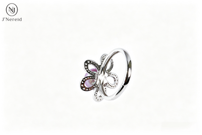 Elegant Hollow 5‑Petal Flower Freshwater Edison Purple Pearl Ring 8‑9mm | S925 Sterling Silver Adjustable Statement Ring for Party Wedding Daily Wear & Gift（Pearl Variation）