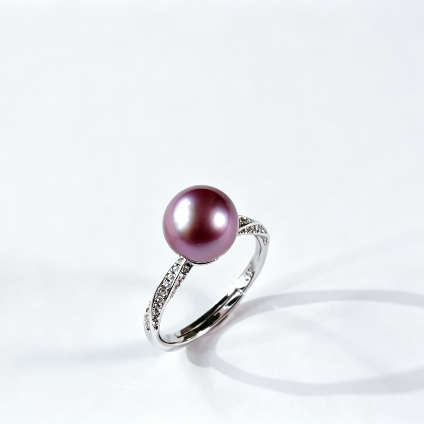 Twisted Intertwined Band Freshwater Edison Purple Pearl Ring 9‑10mm | S925 Sterling Silver Pave Crystal Open Adjustable Ring for Office Dinner Party Gifting（Pearl Variation）