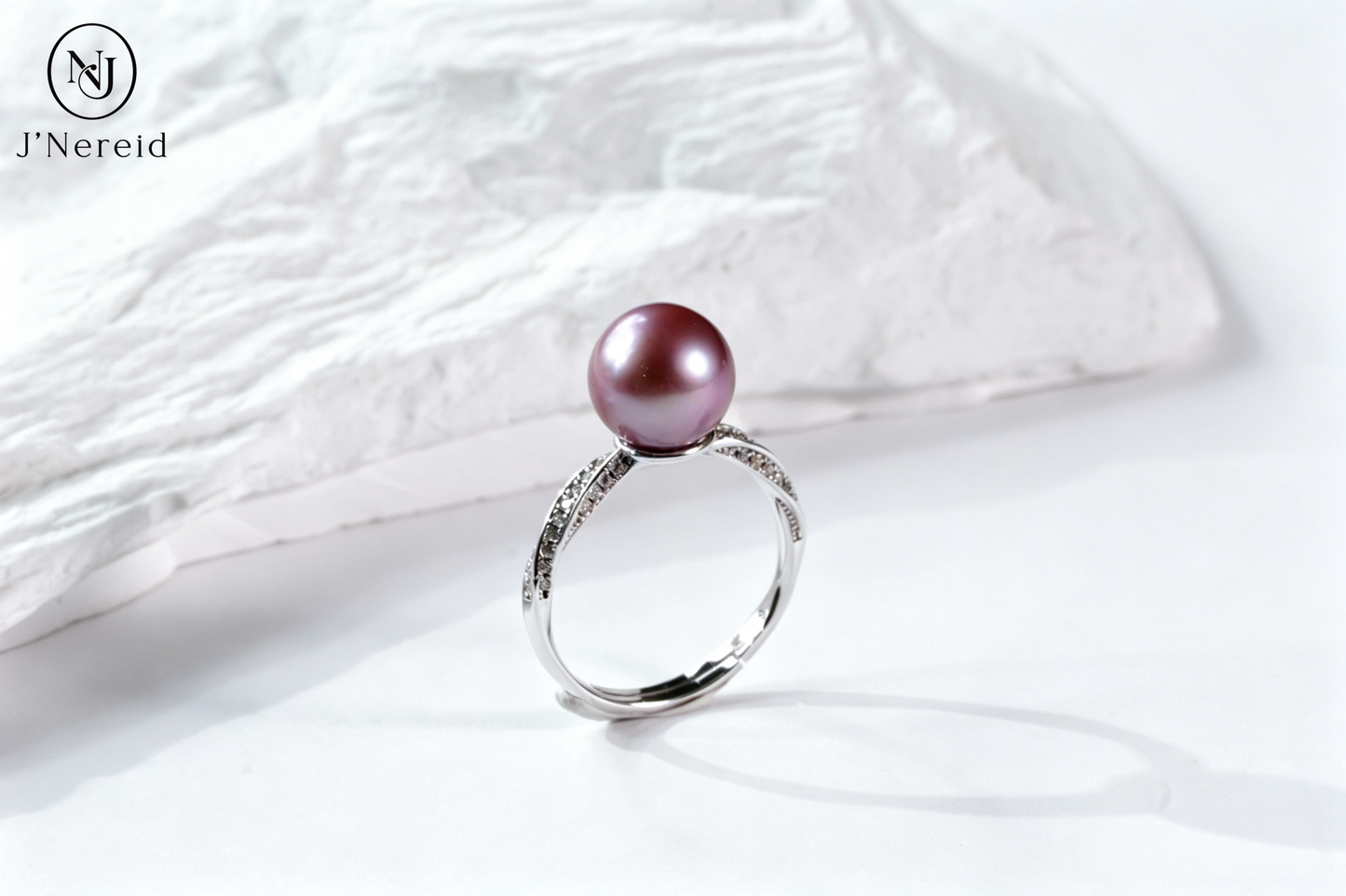 Twisted Intertwined Band Freshwater Edison Purple Pearl Ring 9‑10mm | S925 Sterling Silver Pave Crystal Open Adjustable Ring for Office Dinner Party Gifting（Pearl Variation）