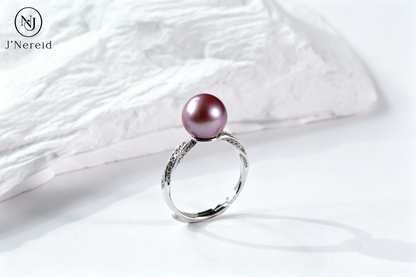 Twisted Intertwined Band Freshwater Edison Purple Pearl Ring 9‑10mm | S925 Sterling Silver Pave Crystal Open Adjustable Ring for Office Dinner Party Gifting（Pearl Variation）