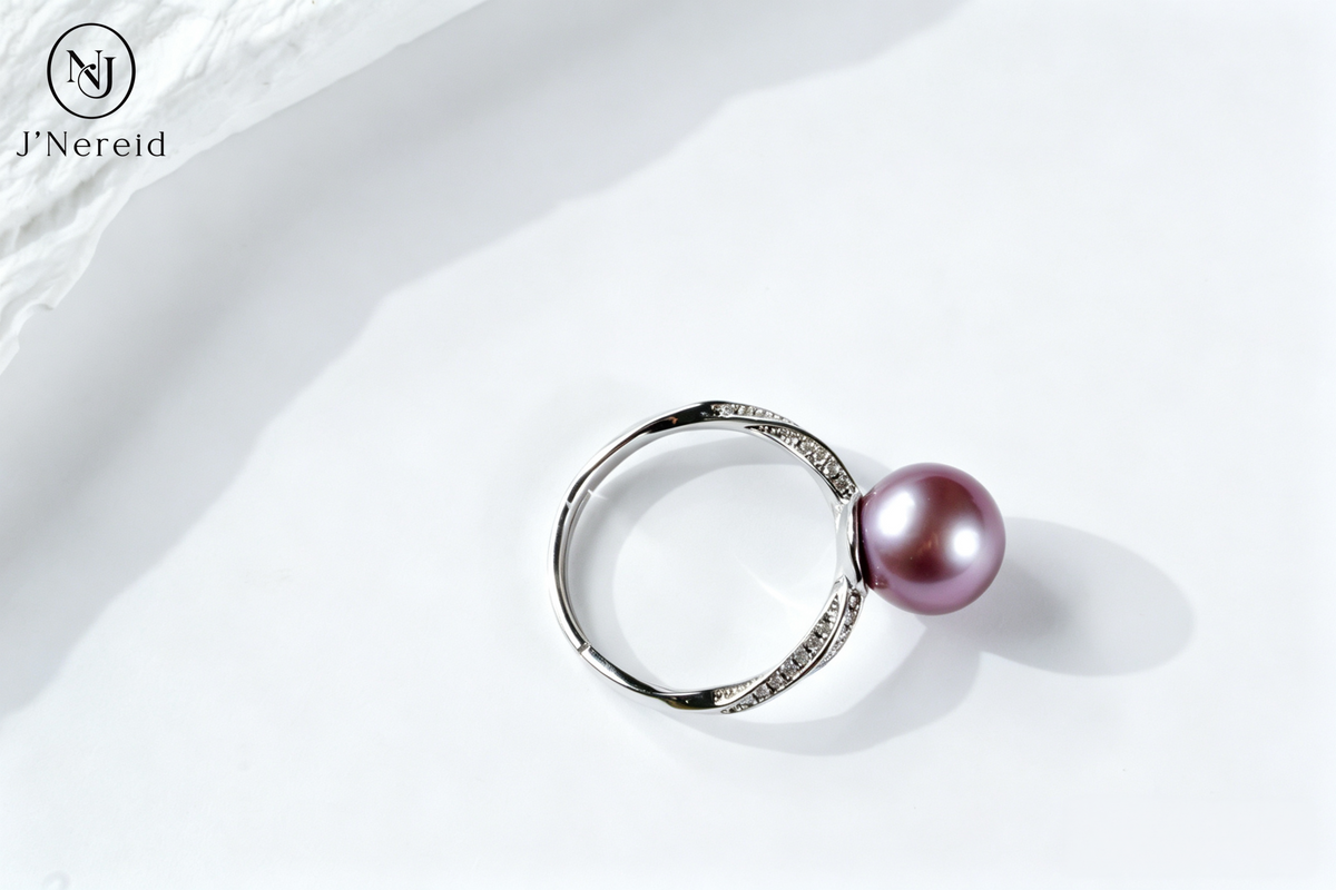 Twisted Intertwined Band Freshwater Edison Purple Pearl Ring 9‑10mm | S925 Sterling Silver Pave Crystal Open Adjustable Ring for Office Dinner Party Gifting（Pearl Variation）