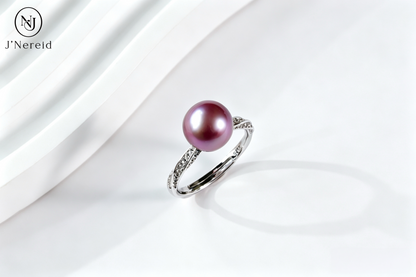 Twisted Intertwined Band Freshwater Edison Purple Pearl Ring 9‑10mm | S925 Sterling Silver Pave Crystal Open Adjustable Ring for Office Dinner Party Gifting（Pearl Variation）