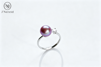 Asymmetrical Open‑Shank Freshwater Edison Deep Purple Pearl Ring 8‑9mm | S925 Sterling Silver Solitaire Accent Crystal Adjustable Ring for Daily Wear Evening Occasions Gifting(Pearl Variation)