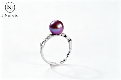 Vintage Wheat‑Shank Pave Crystal Freshwater Edison Deep Purple Pearl Ring 8‑9mm | S925 Sterling Silver Open Adjustable Ring for Office Banquet Gift（Pearl Variation）