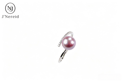 Twisted Curved Pave‑Crystal Open‑Shank Freshwater Edison Deep Purple Pearl Ring 8‑9mm | S925 Sterling Silver Adjustable Statement Ring for Daily Wear & Special Occasions（Pearl Variation）