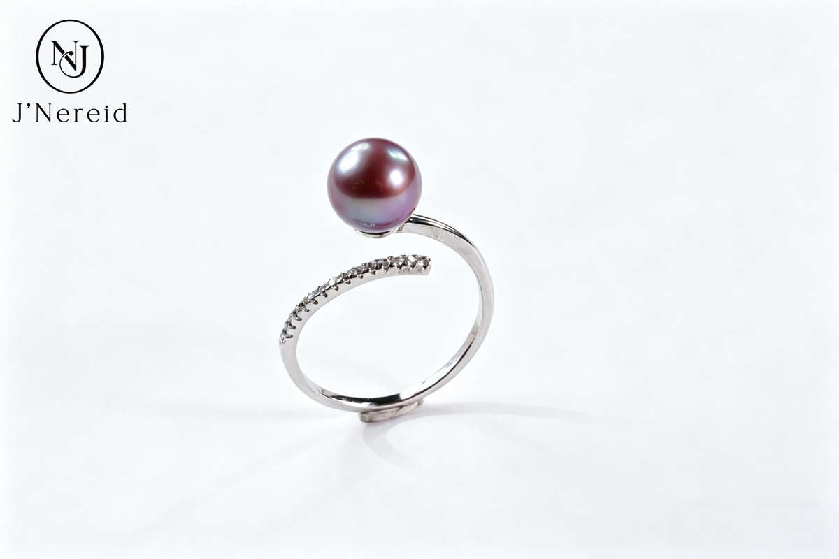 Twisted Curved Pave‑Crystal Open‑Shank Freshwater Edison Deep Purple Pearl Ring 8‑9mm | S925 Sterling Silver Adjustable Statement Ring for Daily Wear & Special Occasions（Pearl Variation）