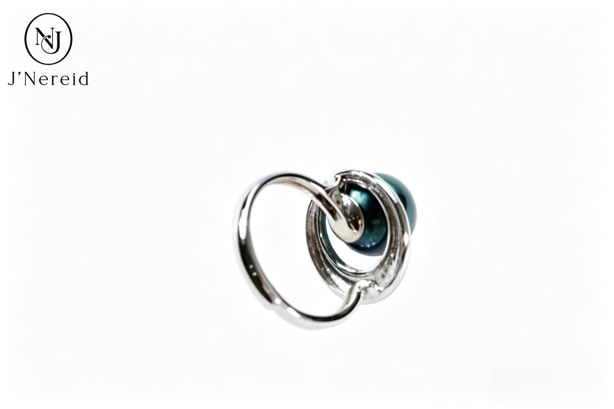 10-10.5mm Tahitian Pearl Ring, S925 Sterling Silver Crescent Pave cubic Zircon Ring, Peacock Green Tahitian Pearl Statement Ring for Party & Daily Wear（Pearl Variation）