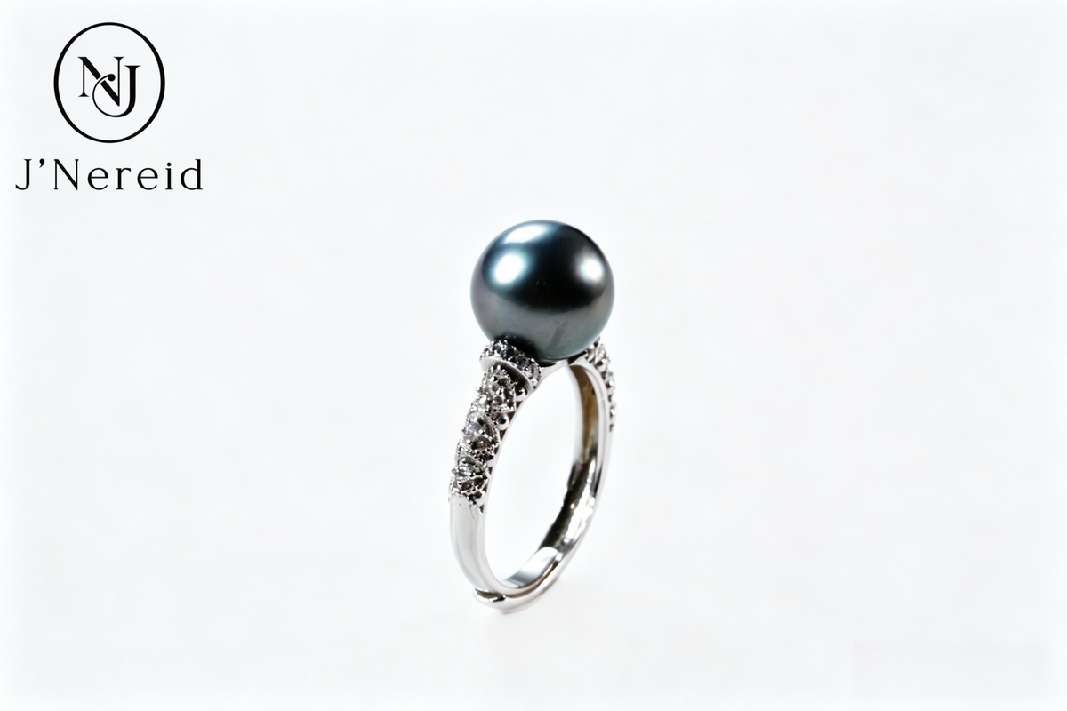 10-11mm Tahitian Pearl Ring, Few Blemished,Vintage Pavé Zircon S925 Sterling Silver Adjustable Open Ring, Deep Gunmetal Grey Tahitian Pearl for Daily Wear & Formal Events(Pearl Variation)