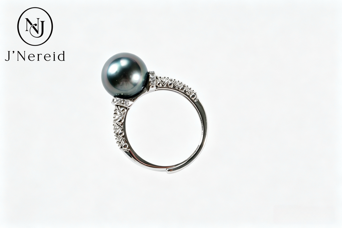 10-11mm Tahitian Pearl Ring, Few Blemished,Vintage Pavé Zircon S925 Sterling Silver Adjustable Open Ring, Deep Gunmetal Grey Tahitian Pearl for Daily Wear & Formal Events(Pearl Variation)