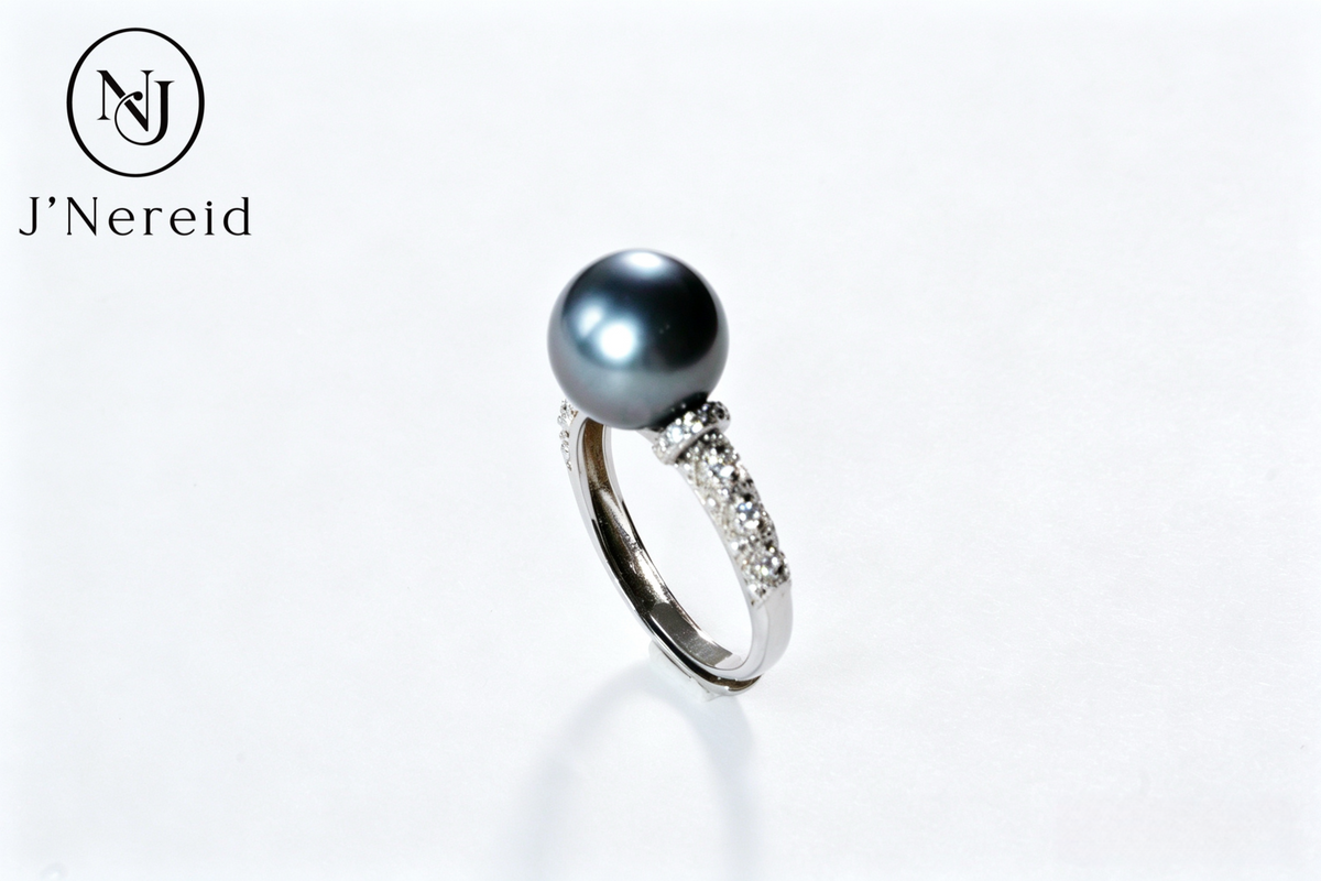 10-11mm Tahitian Pearl Ring, Few Blemished,Vintage Pavé Zircon S925 Sterling Silver Adjustable Open Ring, Deep Gunmetal Grey Tahitian Pearl for Daily Wear & Formal Events(Pearl Variation)