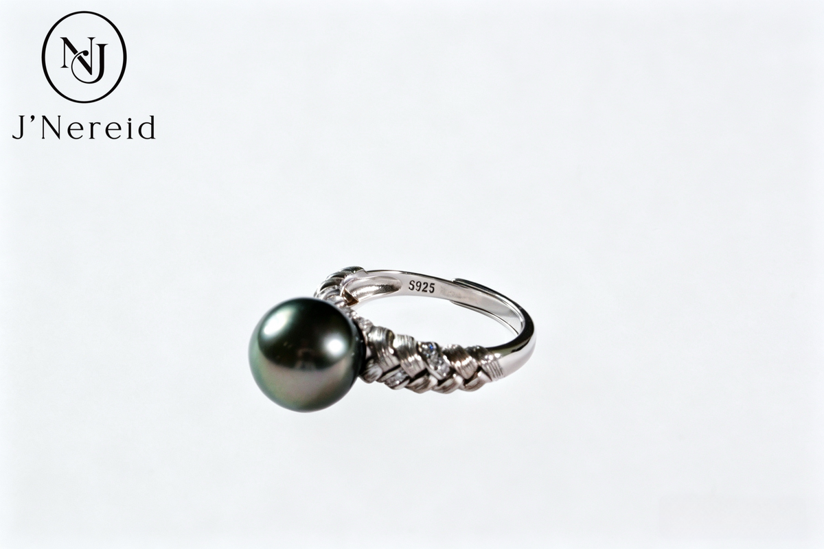Textured Braided S925 Silver Tahitian Black Pearl Ring few blemished 10-11mm with Accent Zircon, Statement Ring for Evening & Formal Occasions（Pearl Variation)