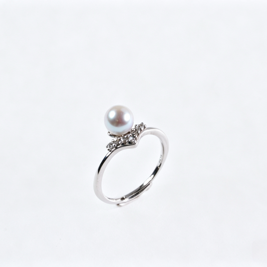 Japanese Madama Tone Akoya Pearl Ring 6-7mm Cool Silver Blue Grey Akoya Pearl S925 Sterling Silver Paved Zircon Dainty Stackable Fine Jewelry Gift for Women（Pearl Variation）