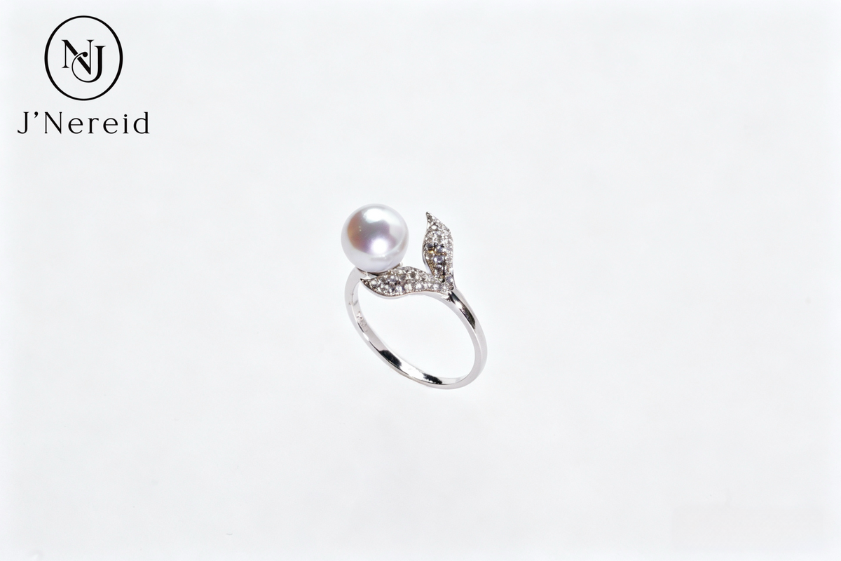 Madama Tone Japanese Akoya Pearl Ring 7-8mm Silver Grey Akoya Pearl S925 Sterling Silver Full Zircon Mermaid Tail Open Adjustable Stackable Fine Jewelry Gift for Women（Pearl Variation）