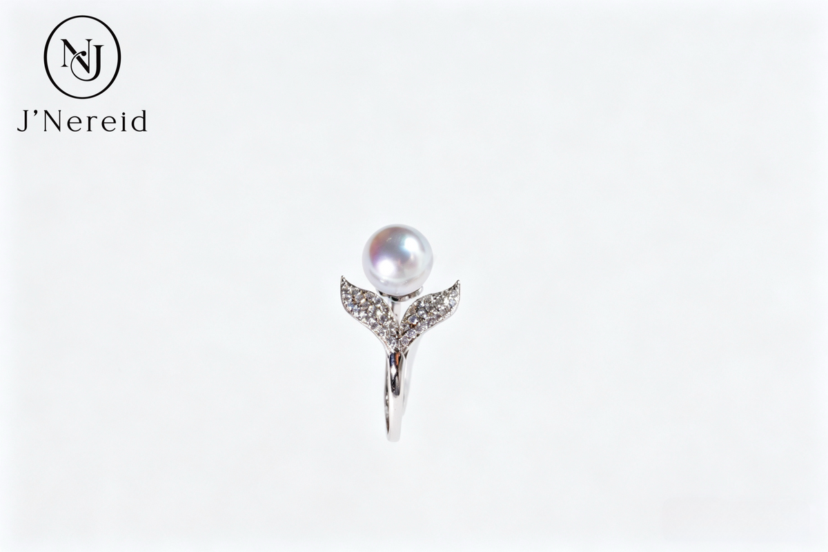 Madama Tone Japanese Akoya Pearl Ring 7-8mm Silver Grey Akoya Pearl S925 Sterling Silver Full Zircon Mermaid Tail Open Adjustable Stackable Fine Jewelry Gift for Women（Pearl Variation）