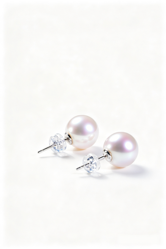 10-11mm White Freshwater Pearl  Strong Luster ,Nearly Round Pearl Earring Stud-AAA Quality