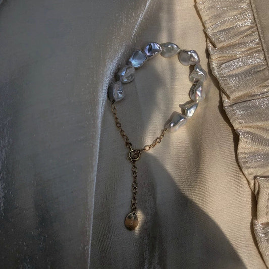 Rare Cool Grey Baroque Pearl 14K gold Bracelet