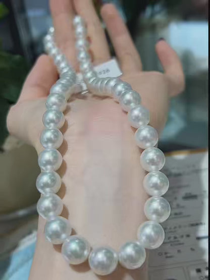 Venus Grade South Sea White Pearl Necklace 9.2-11mm Round Cool Luster Pearl Strand with True Research SS Certificate, 2.1mm Thick Nacre